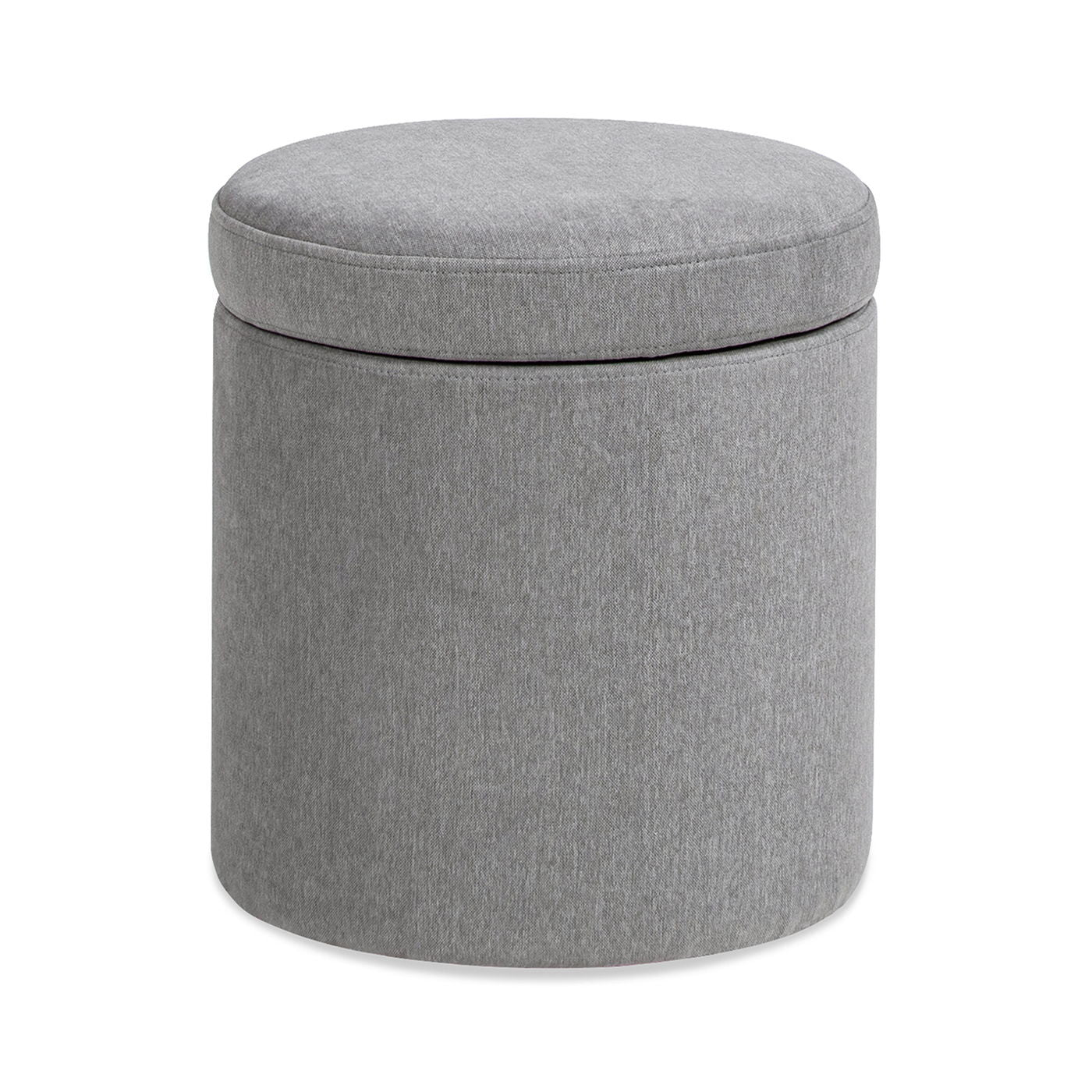 Brandy - Round Upholstered Storage Ottoman With Leather Accent - Gray