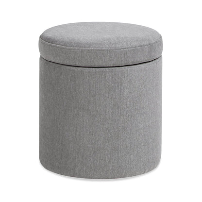 Brandy - Round Upholstered Storage Ottoman With Leather Accent - Gray