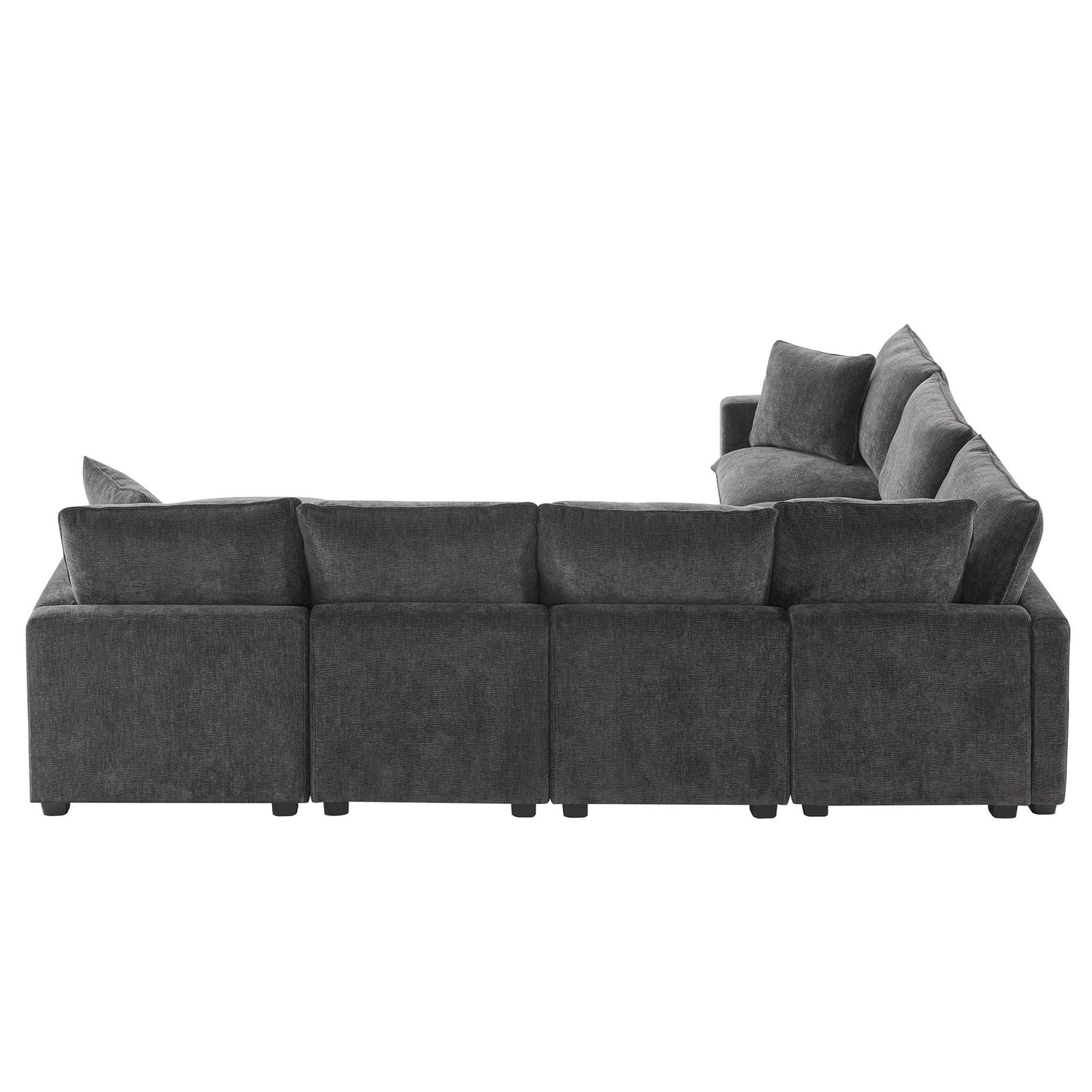 Modern U-Shape Modular Sofa, 7 Seat Chenille Sectional Couch Set With 2 Pillows Included, Freely Combinable Indoor Funiture - Black / Gray