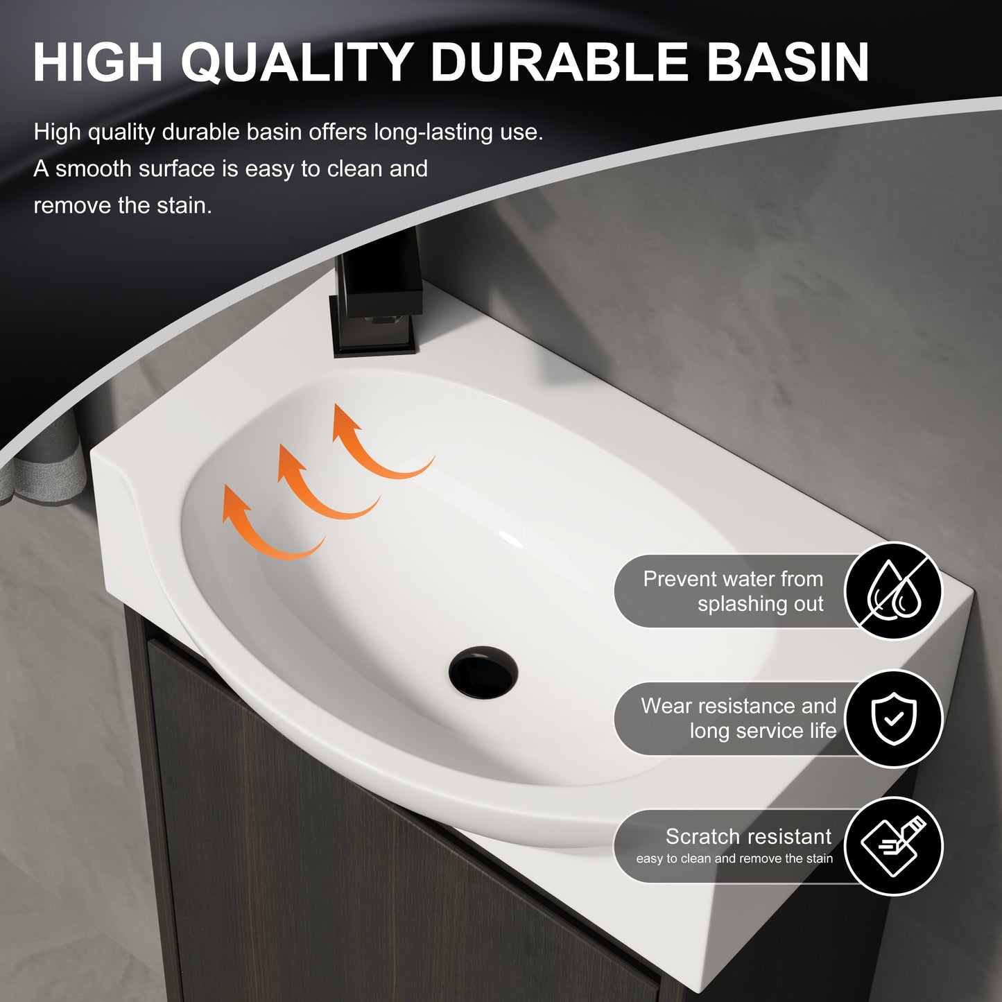 Modern 16" Bathroom Vanity Sink Combo With Ceramic Sink And Cabinet For Small Spaces - Black