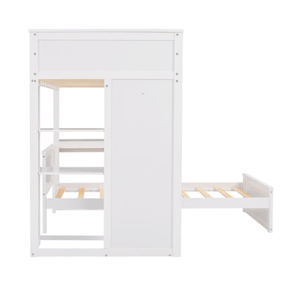 Twin Size Loft Bed With A Stand Alone Bed, Shelves, Desk, And Wardrobe - White