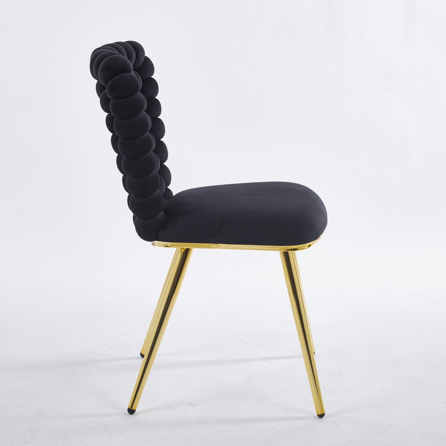 Modern Chair With Golden Iron Tube Legs - Black Soft Cushions And Comfortable Backrest, Suitable For Dining Room, Living Room, Cafe, Hairball Back (Set of 2) - Black
