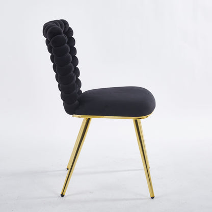 Modern Chair With Golden Iron Tube Legs - Black Soft Cushions And Comfortable Backrest, Suitable For Dining Room, Living Room, Cafe, Hairball Back (Set of 2) - Black