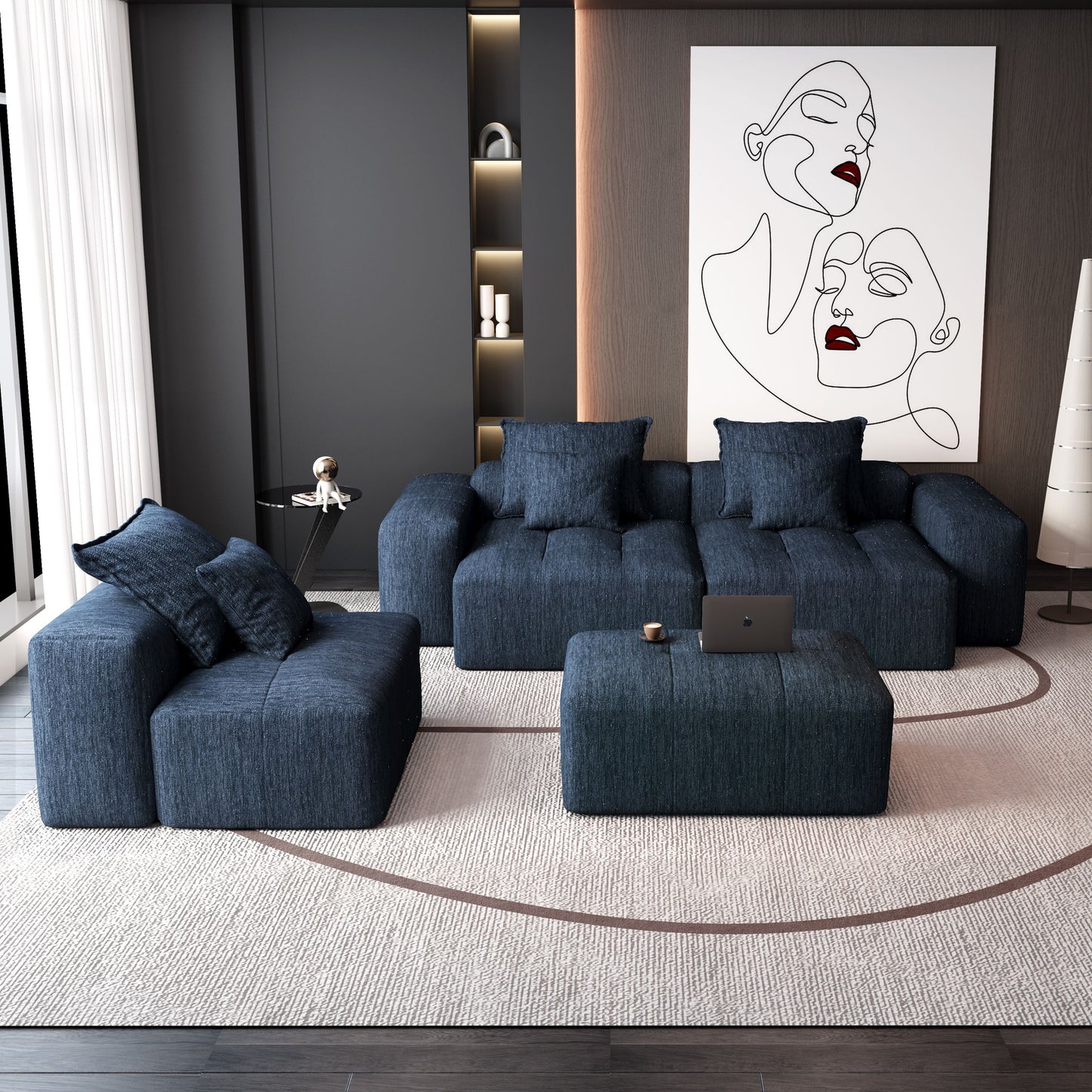 Modern Oversized Modular Sectional Sofa, Sparkling Chenille Soft Cushion Sofa With 6 Pillows, 6 Pieces Diy Combination Tufted Sofa, No Assembly Required - Blue