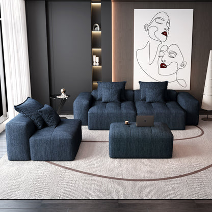 Modern Oversized Modular Sectional Sofa, Sparkling Chenille Soft Cushion Sofa With 6 Pillows, 6 Pieces Diy Combination Tufted Sofa, No Assembly Required - Blue