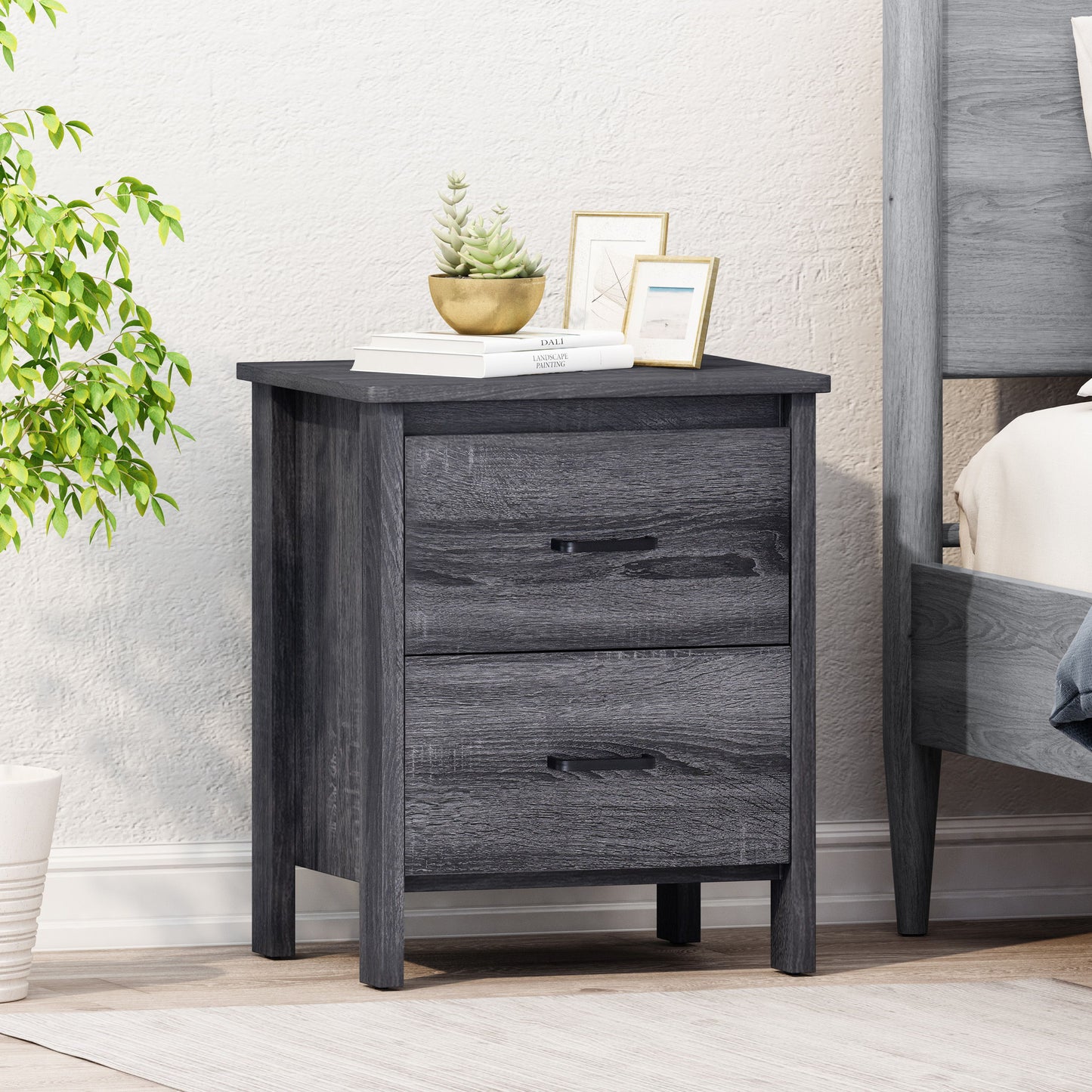 Titeca - Contemporary 2 Drawer Nightstand - Dark Gray