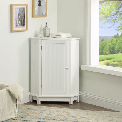 Bathroom Cabinet Triangle Corner Storage Cabinet With Adjustable Shelf Modern Style - White