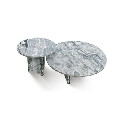 Luxury Natural Marble Coffee Table Set With Metal Base For Living Room - Blue / Gray