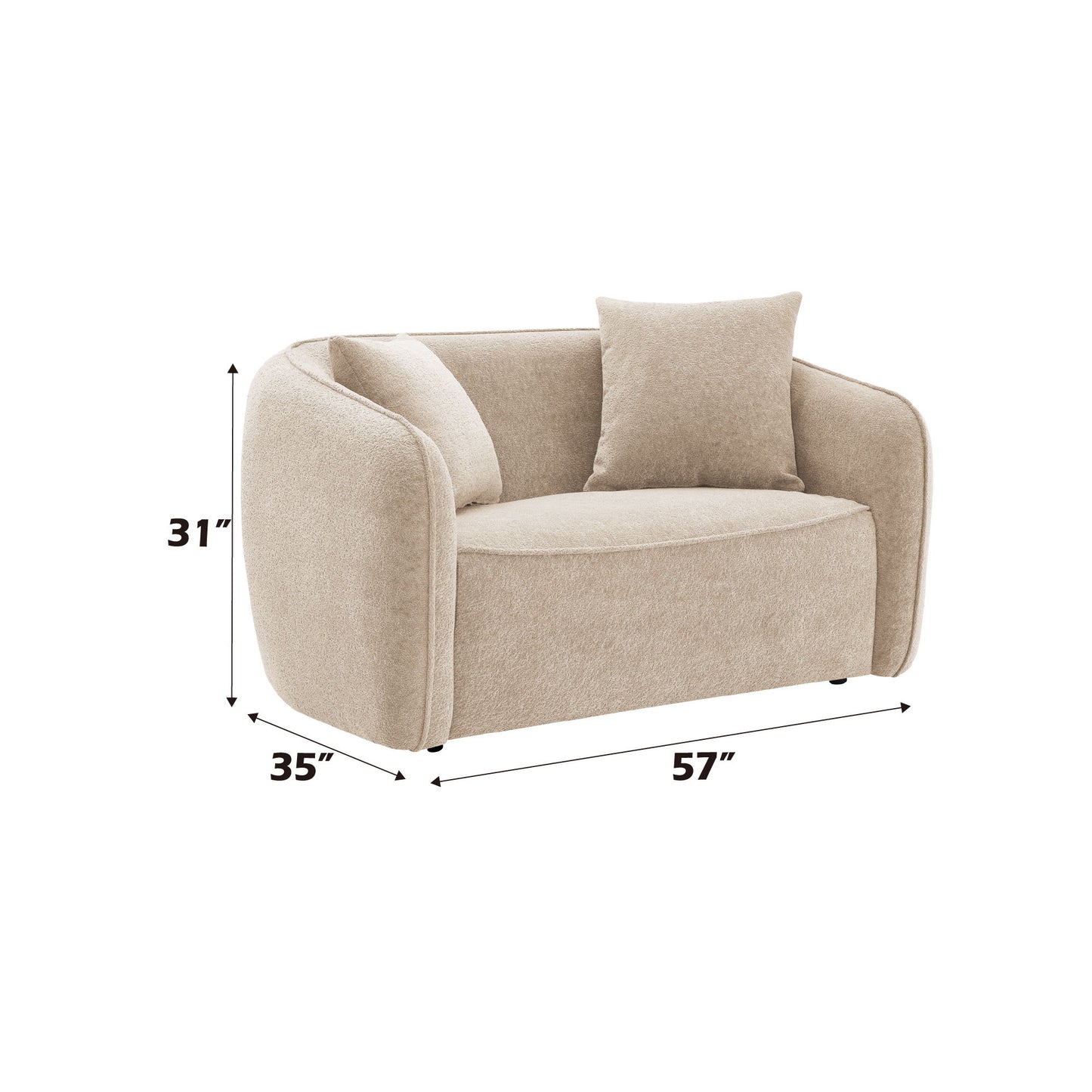 Keith - Chenille 3 Piece Living Room Set (Comes With Matching Color Toss Pillows) - Beige