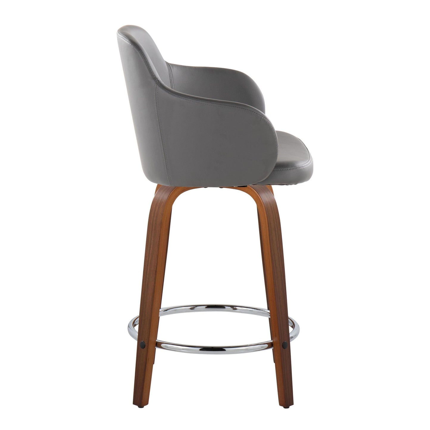 Boyne - Contemporary Fixed Height Counter Stool With Swivel With Round Footrest (Set of 2) - Walnut / Gray