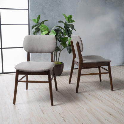 Mid Century Modern Upholstered Dining Chairs With Splayed Rubberwood Legs (Set of 2) - Light Gray