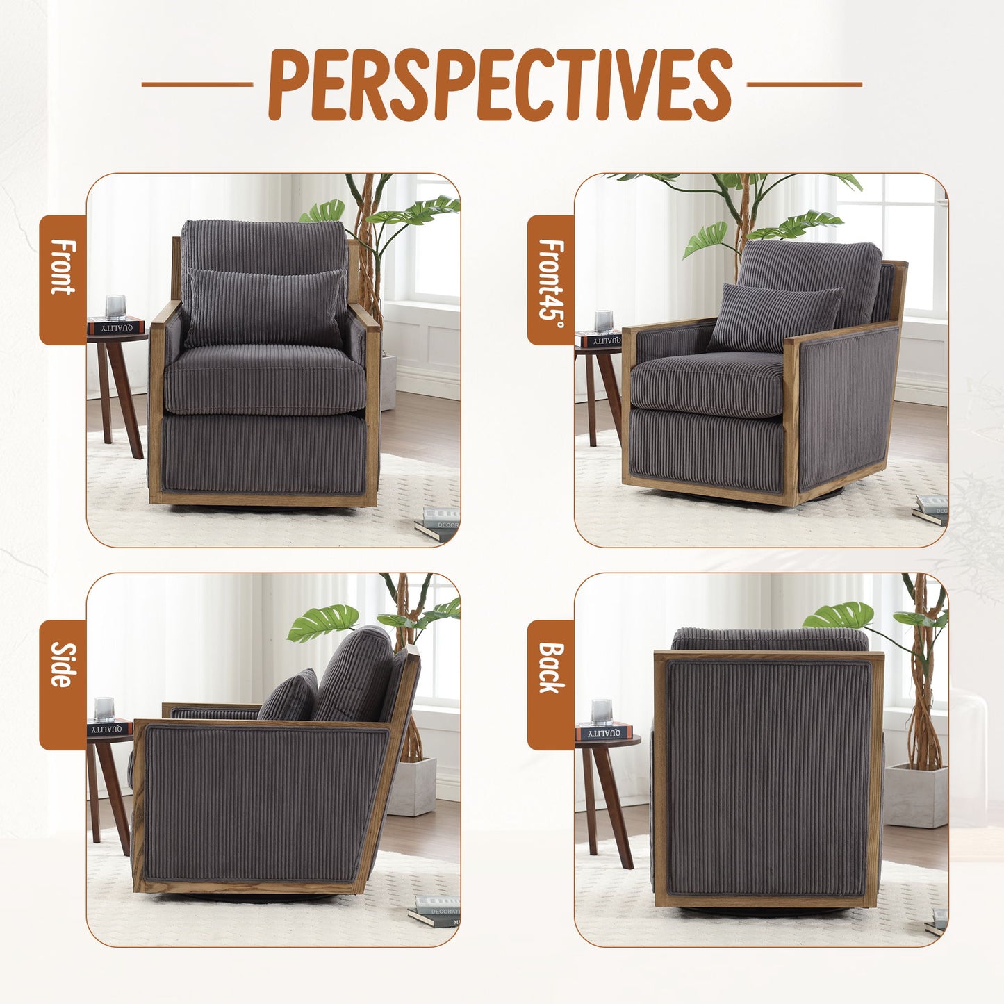 Swivel Barrel Chair, Comfy Accent Sofa Chair With 360 Degree Rotation And Hardwood Frame - Dark Gray