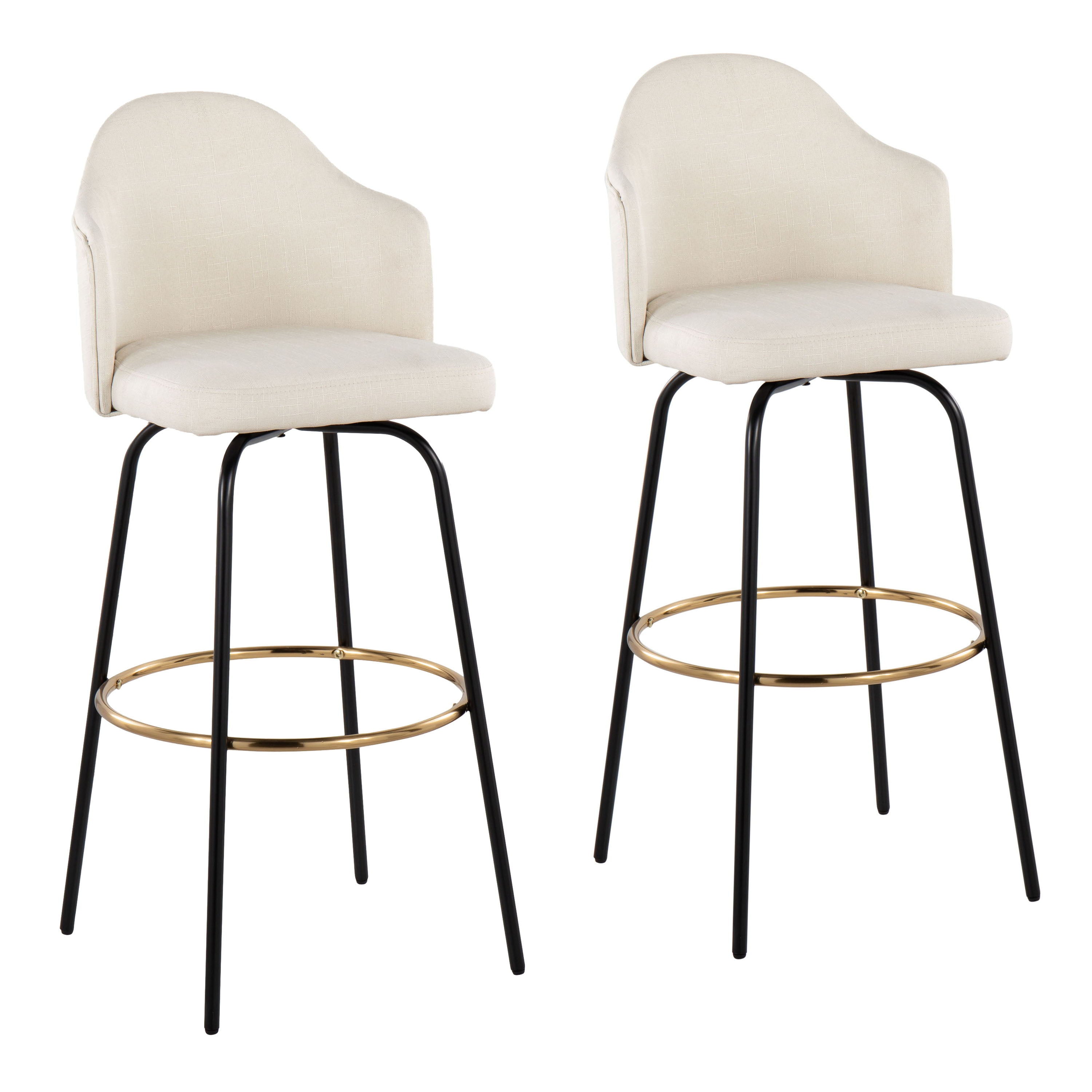 Ahoy - Contemporary Fixed Height Bar Stool Round Footrest (Set of 2) - Cream / Black