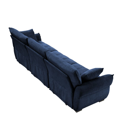 Modern 3 Seater Sofa Set And Pillows Frame, Textured Cover - Blue