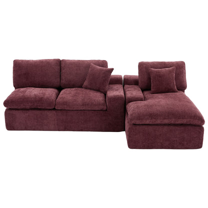 Cloud Sectional Sofa Upholstered Sofa Couch With Double-Layer Cushion And Side Pockets - Red