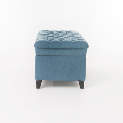 Juliana - Storage Ottoman With Stylish DesignÔøΩÔøΩÔøΩÔøΩÔøΩÔøΩÔøΩÔøΩÔøΩÔøΩÔøΩÔøΩÔøΩÔøΩÔøΩ Fabric And Birch Legs - Blue
