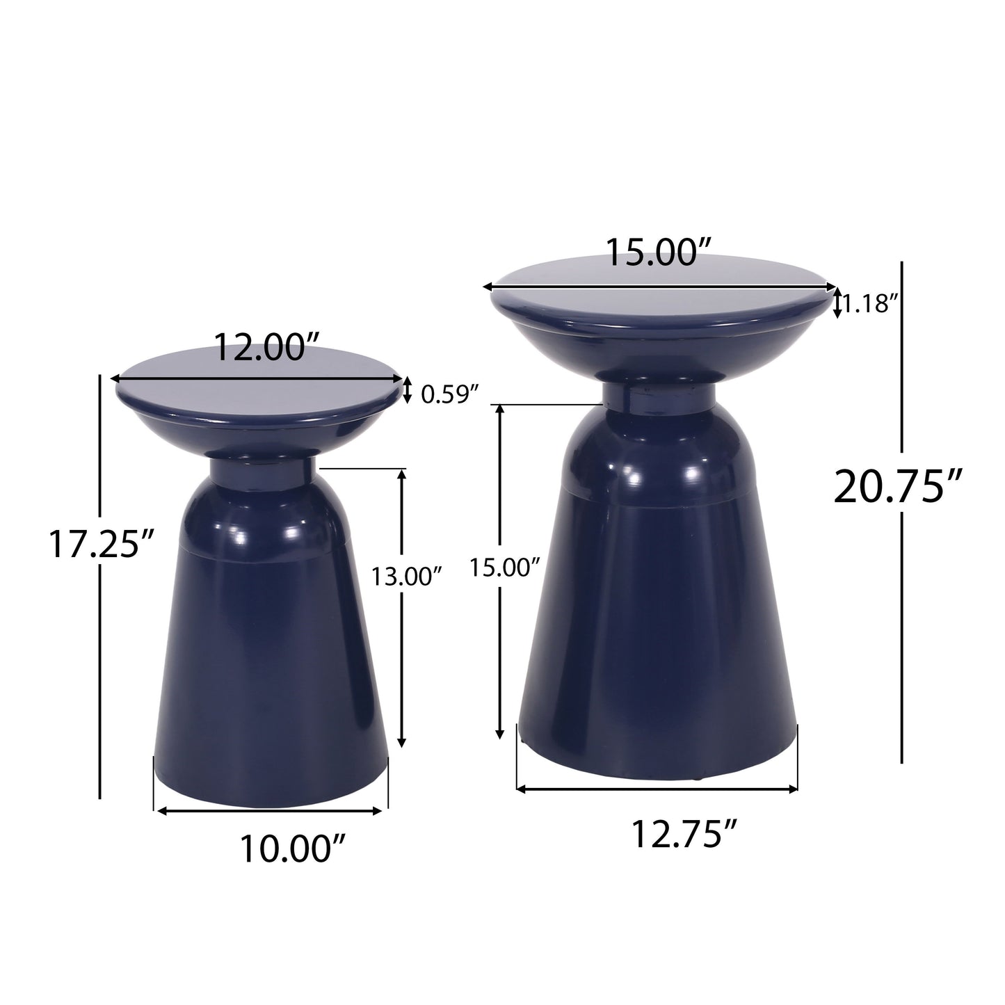Serenita - Outdoor Iron Side Tables With Flared Design, (Set of 2) - Navy Blue
