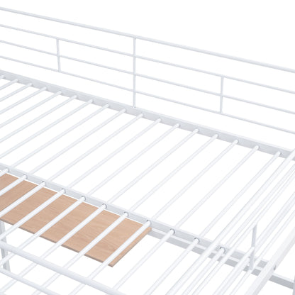 Full Size Loft Bed With Desk And Grid, Stylish Frame With Lateral Storage Ladder And Wardrobe - White