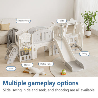Versatile Toddler Slide With 11 - 1 Activity Center - Gray / Ivory