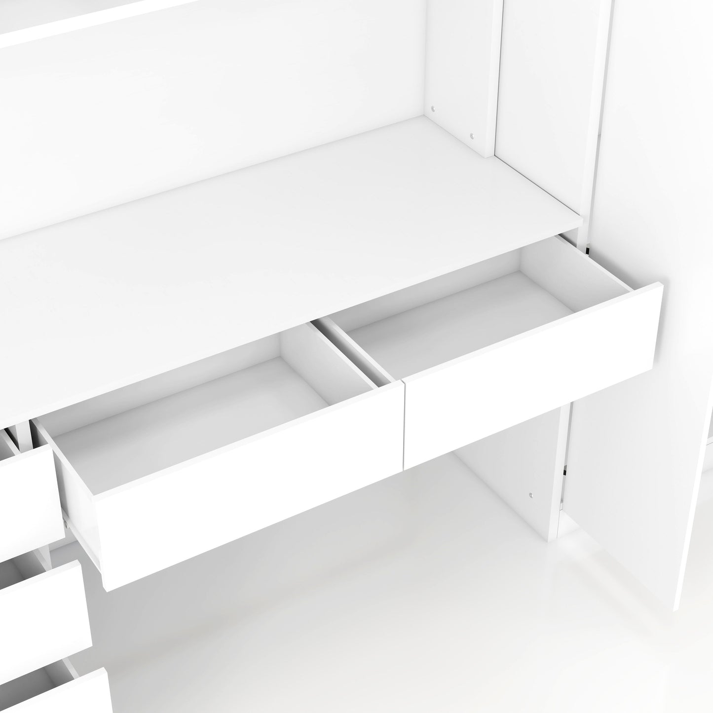 2 Door Storage Desk Wardrobe For Bedroom With Shelves And Drawers - White