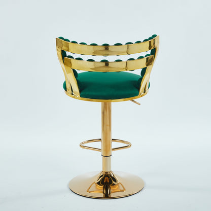 Modern Bar Chair With Iron Tube Legs, Soft Cushions And Comfortable Backrest, Suitable For Dining Room, Living Room, Cafe, Hairball Back, Bar Stool (Set of 2) - Green / Golden