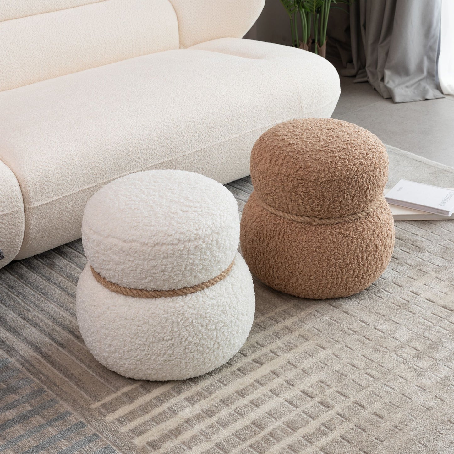 Snowman Stool With Greig Plush Cushion, Playful And Cute Design For Any Space - White