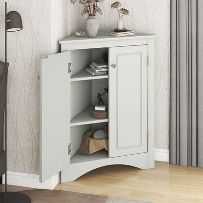 Triangle Bathroom Storage Cabinet With Adjustable Shelves, Freestanding Floor Cabinet For Home Kitchen - Gray