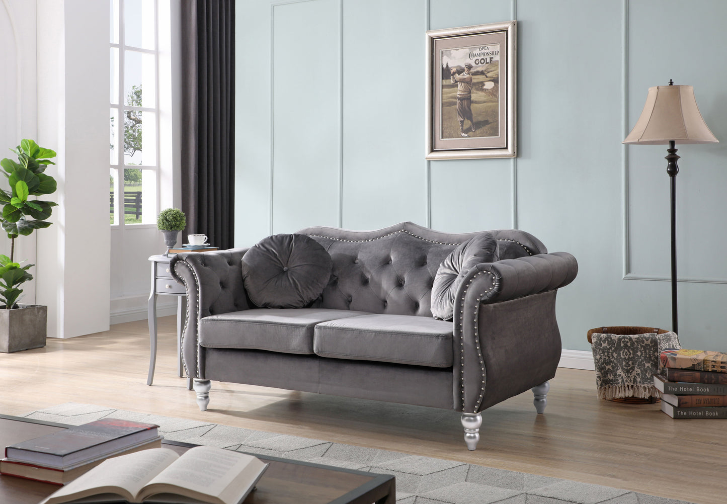 Cozy Transitional Flared Arm Loveseat - Dark Gray