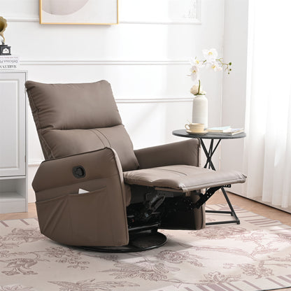 Rocking Recliner Chair, 360 Degree Swivel Nursery Rocking Chair, Glider Chair, Modern Small Rocking Swivel Recliner Chair For Bedroom, Living Room Chair Home Theater Seat, Side Pocket - Brown