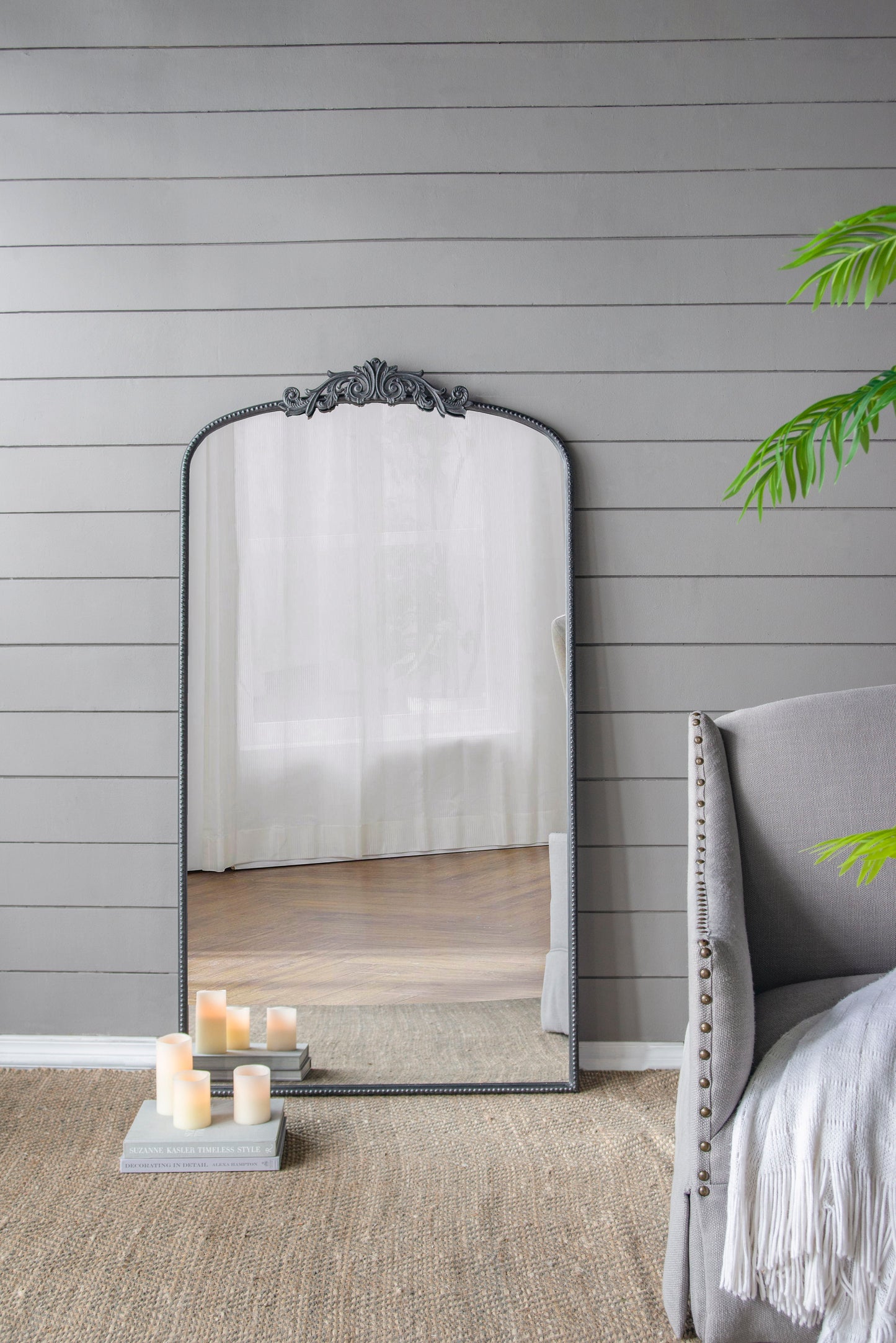 Full Length Mirror, Arched Mirror Hanging Or Leaning Against Wall, Large Mirror For Living Room - Black