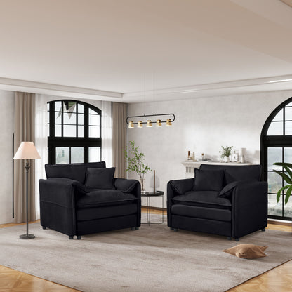 Modern Oversized Chenille Accent Chair, Comfy Single Sofa Chair, Large Seat (Set of 2) - Black