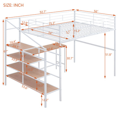 Full Size Loft Bed With Desk And Lateral Storage Ladder - White