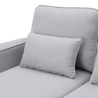 Upholstered Sofa With Console, 2 Cupholders And 2 USB Ports Wired Or Wirelessly Charged, Modern Linen Fabric Couches With 4 Pillows (4 Seat) - Light Gray