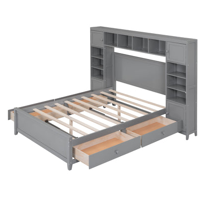 Full Size Bed With All In One Cabinet And Shelf - Gray