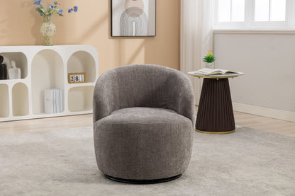 Chenille Fabric Swivel Accent Armchair Barrel Chair With Black Powder Coating Metal Ring - Gray