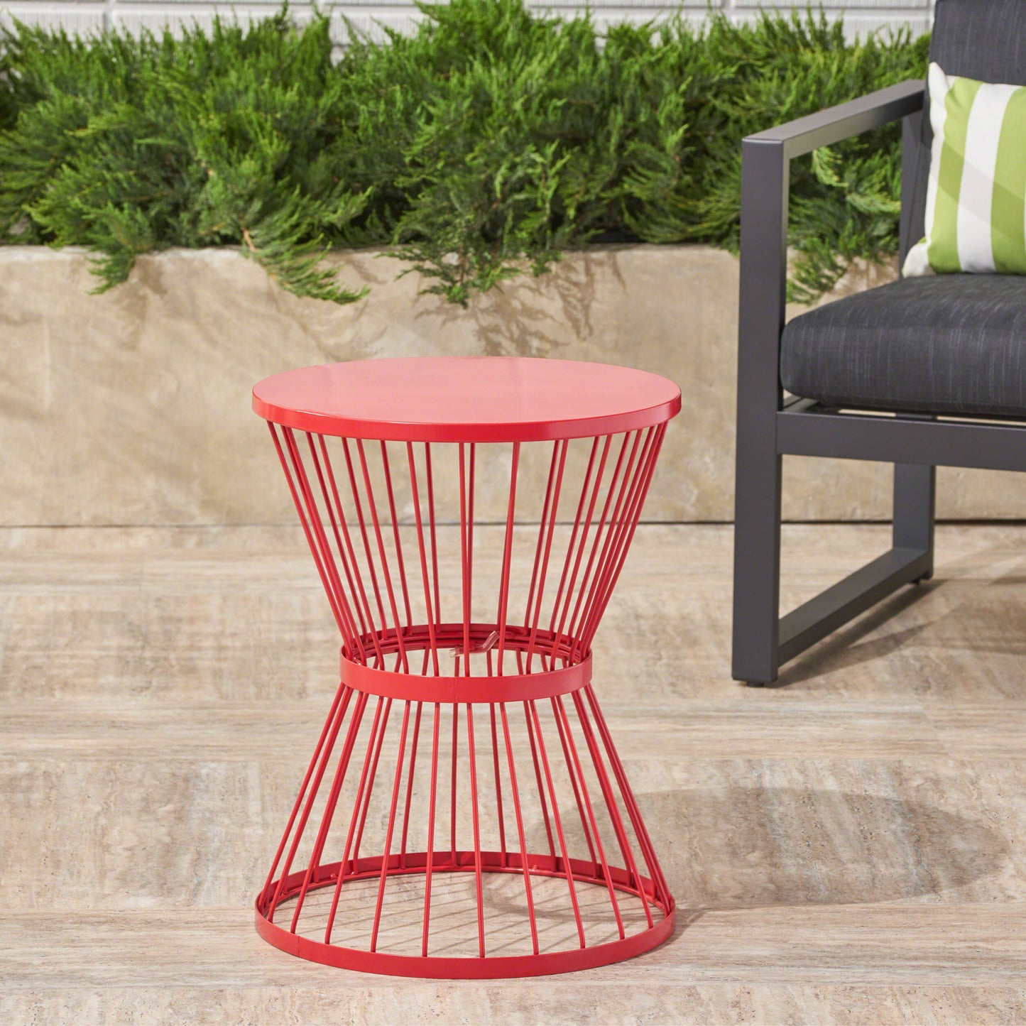 Lassen - Modern Red Iron Side Table With Hourglass Design - Red