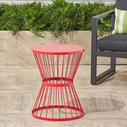 Lassen - Modern Red Iron Side Table With Hourglass Design - Red