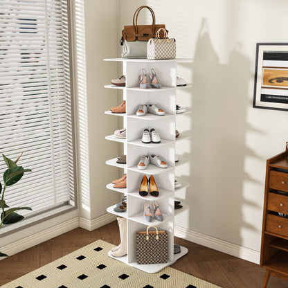 7 Tier Square Rotating Shoe Rack Tower With 360ÔøΩÔøΩ Spinning Organizer - White