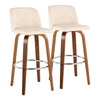 Toriano - Mid-Century Modern Fixed Height Barstool With Swivel And Round Footrest (Set of 2) - Walnut / Cream