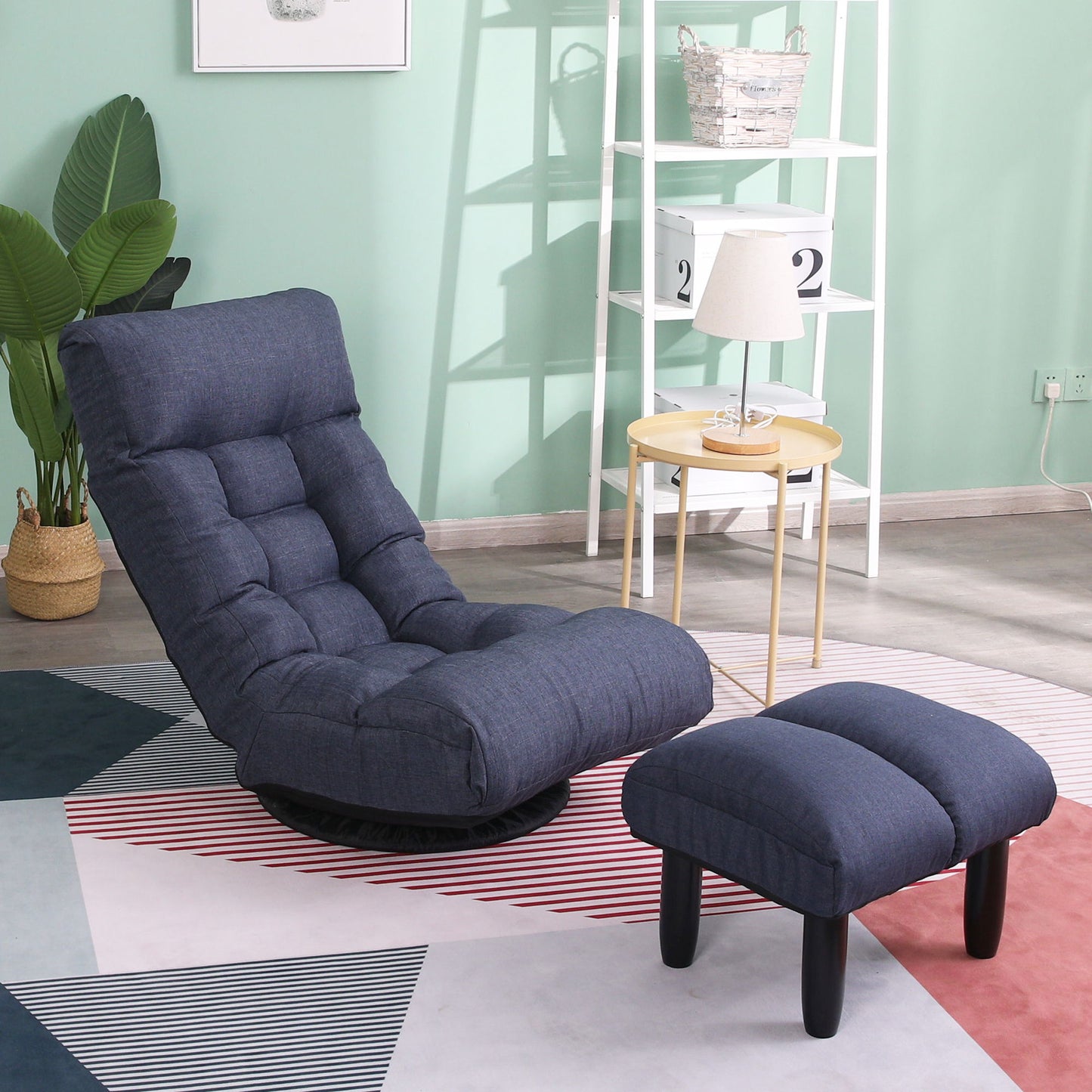 Adjustable Japanese Reclining Floor Chair Sofa With Metal Frame For Living Room & Balcony - Navy