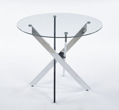 Dining Table With Cross Metal Leg And Tempered Glass, Modern Space Saving Kitchen Table For Living Room Legs - Chrome