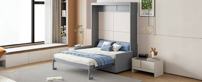 Full Size Murphy Wall Bed With Cushion - Gray