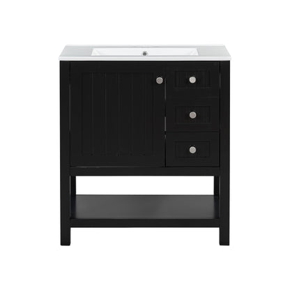 Transitional Style Bathroom Vanity Cabinet Combo With Ceramic Sink, Soft Close Door - Black