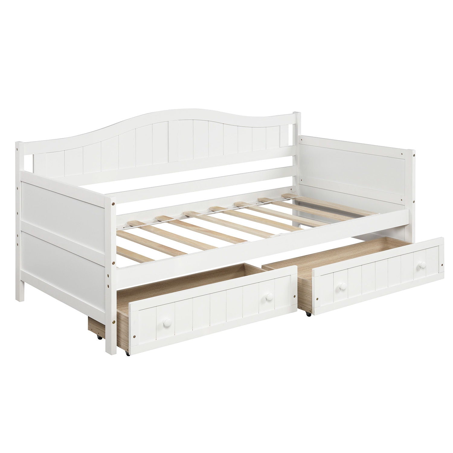 Twin Daybed With 2 Drawers, Sofa Bed For Bedroom Living Room, No Box Spring Needed - White
