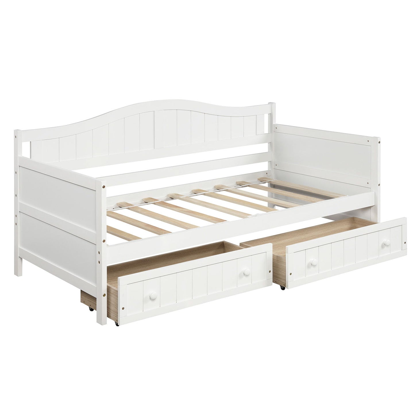 Twin Daybed With 2 Drawers, Sofa Bed For Bedroom Living Room, No Box Spring Needed - White