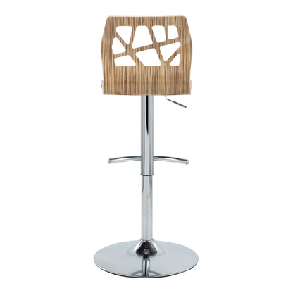 Folia - Mid-Century Modern Adjustable Barstool With Swivel With Rounded T Footrest (Set of 2) - Chrome / Zebra / Cream