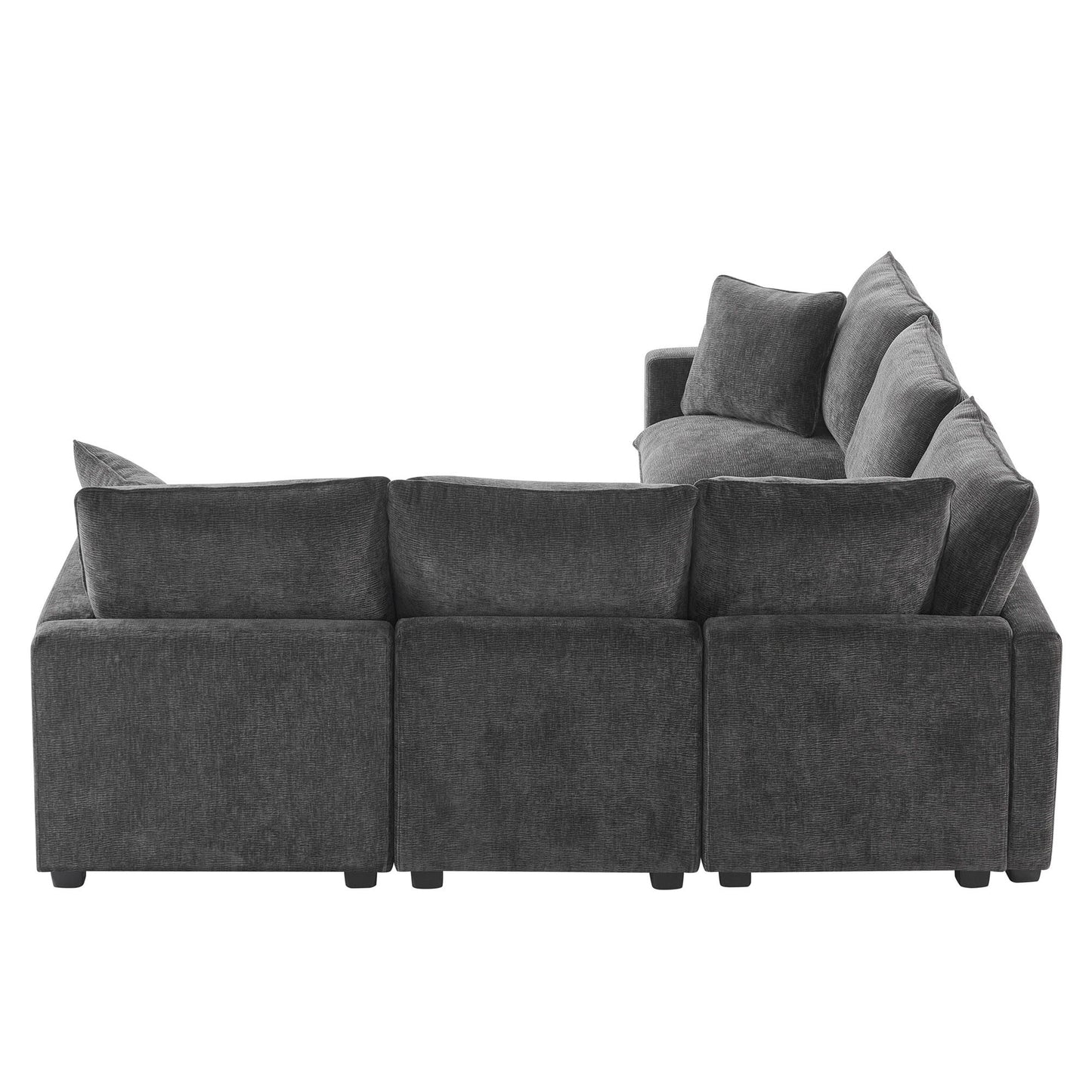 Modern L Shape Modular Sofa, 5 Seat Chenille Sectional Couch Set With 2 Pillows Included, Freely Combinable Indoor Funiture - Black / Gray