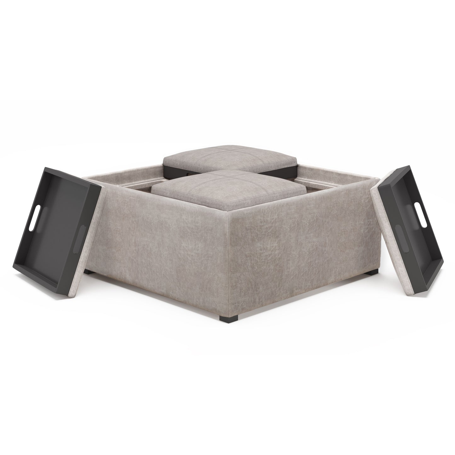 Avalon - Square Coffee Table Storage Ottoman - Distressed Gray Taupe
