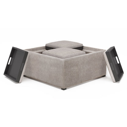 Avalon - Square Coffee Table Storage Ottoman - Distressed Gray Taupe