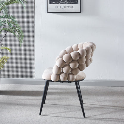 Modern Chair With Golden Color Iron Tube Legs, Soft Cushions And Comfortable Backrest, Suitable For Dining Room, Living Room, Cafe, Hairball Back (Set of 2) - Beige / Black